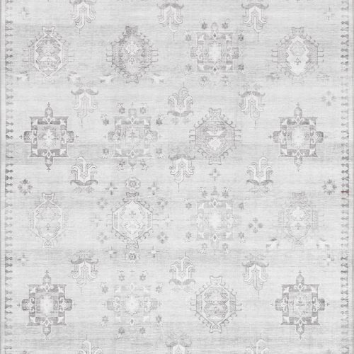 Isolated view of Light Grey Rectangle Brenda Hazy Heraldry Spill Proof Washable Rug, showcasing its design