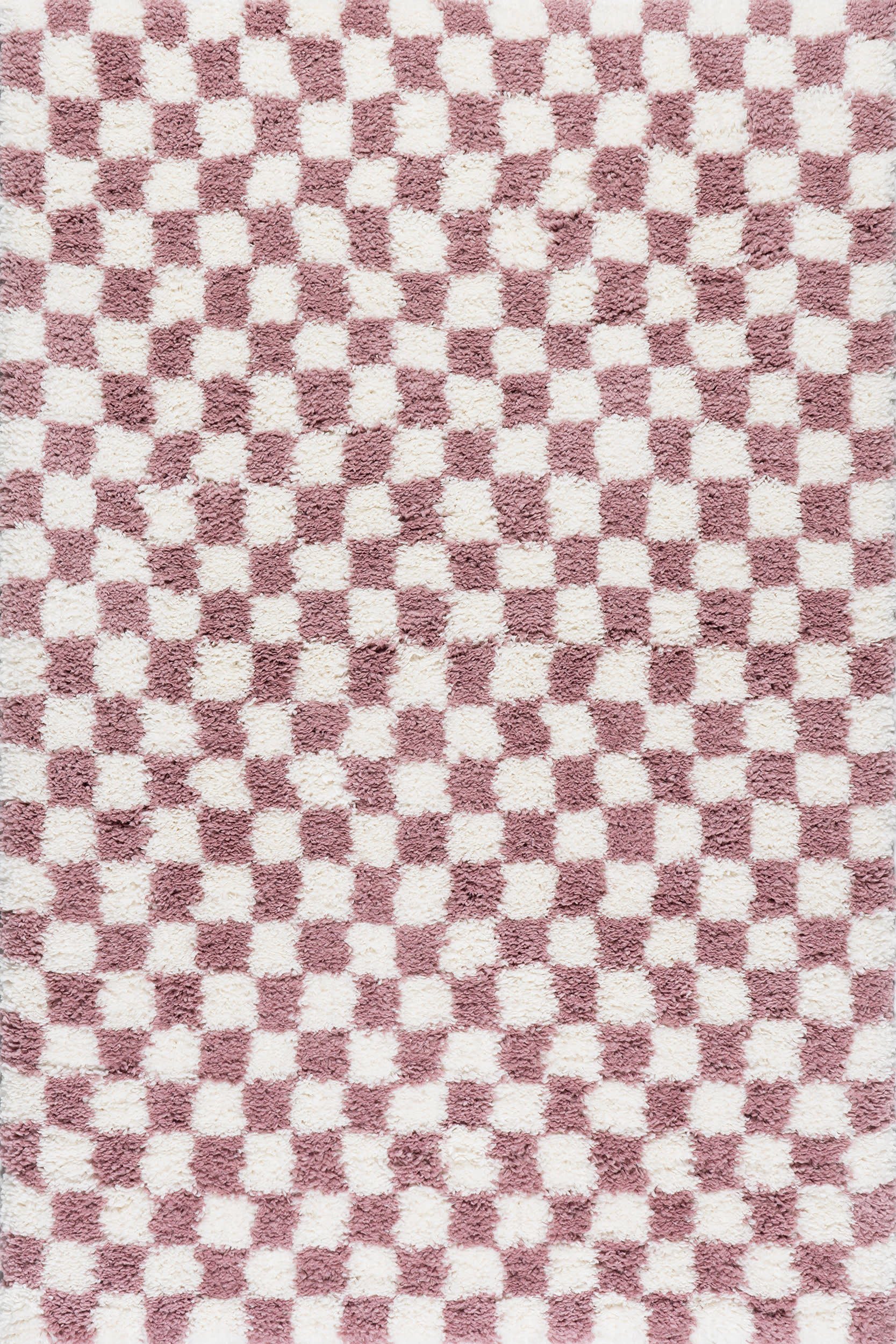 086e075033f7e53fc272669177d046353f798965 Isolated view of Pink Rectangle Bettie Retro Checkered Shag Rug, showcasing its design