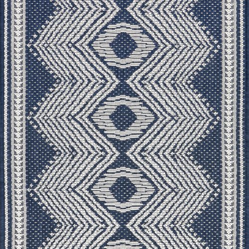 Isolated view of Navy Runner Iris Totem Indoor/Outdoor Flatweave Rug, showcasing its design