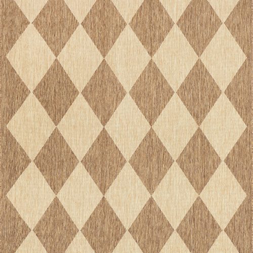 Isolated view of Brown Rectangle Adelaide Harlequin Indoor/Outdoor Rug, showcasing its design