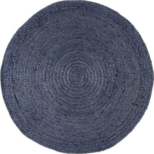 Isolated view of Navy Round Jute Braided Rug, showcasing its design