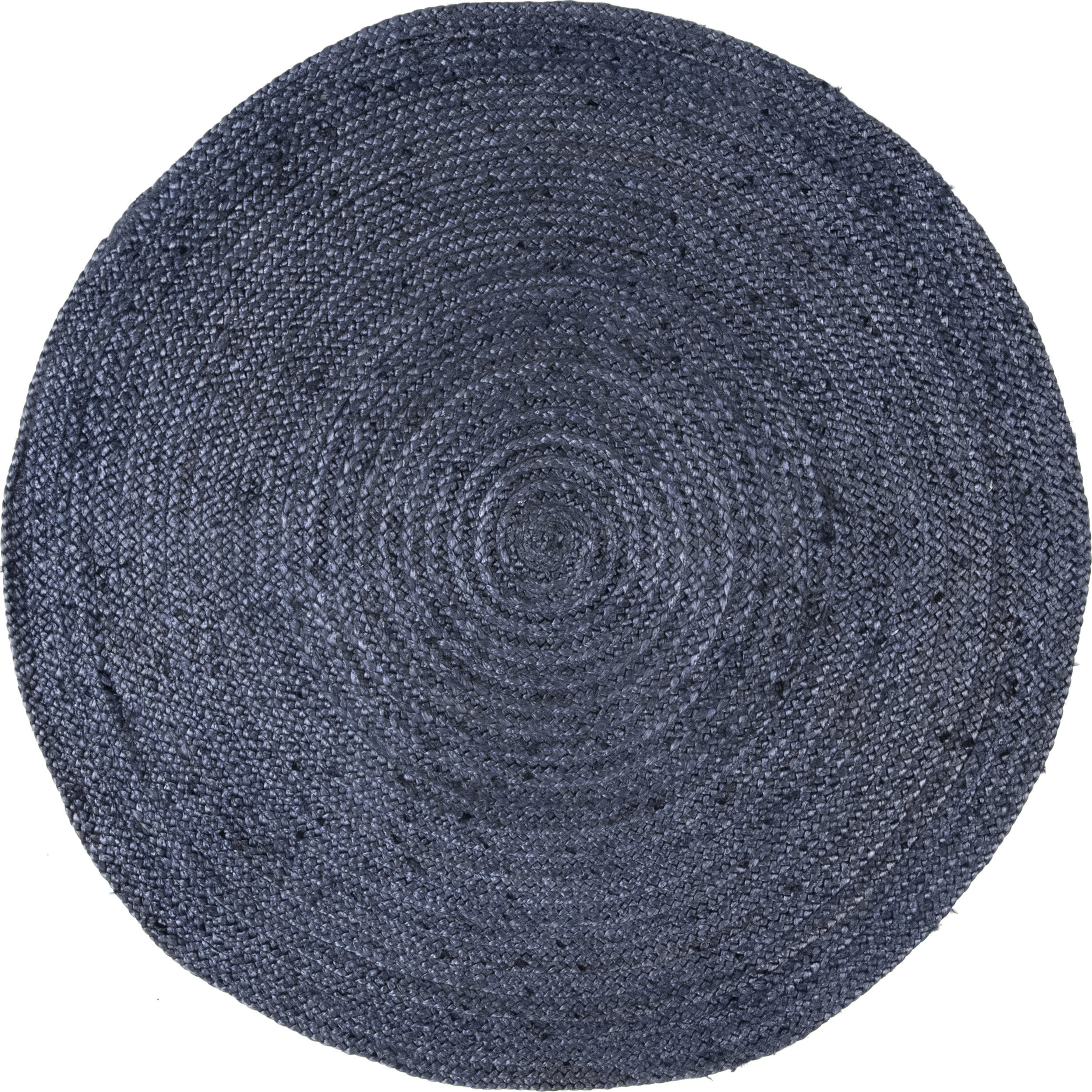 0a16a8ae32c8114910d834c61373648dcb473f14 Isolated view of Navy Round Jute Braided Rug, showcasing its design