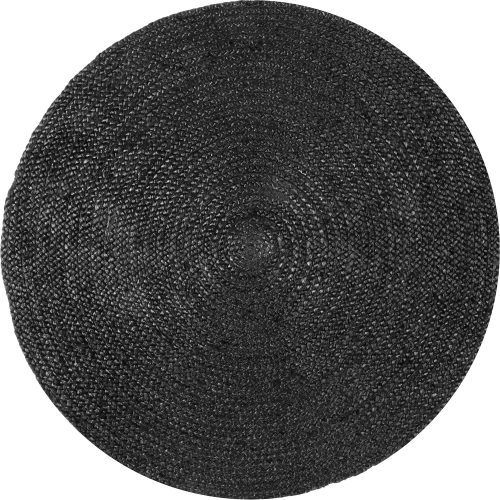 Isolated view of Black Round Jute Braided Rug, showcasing its design