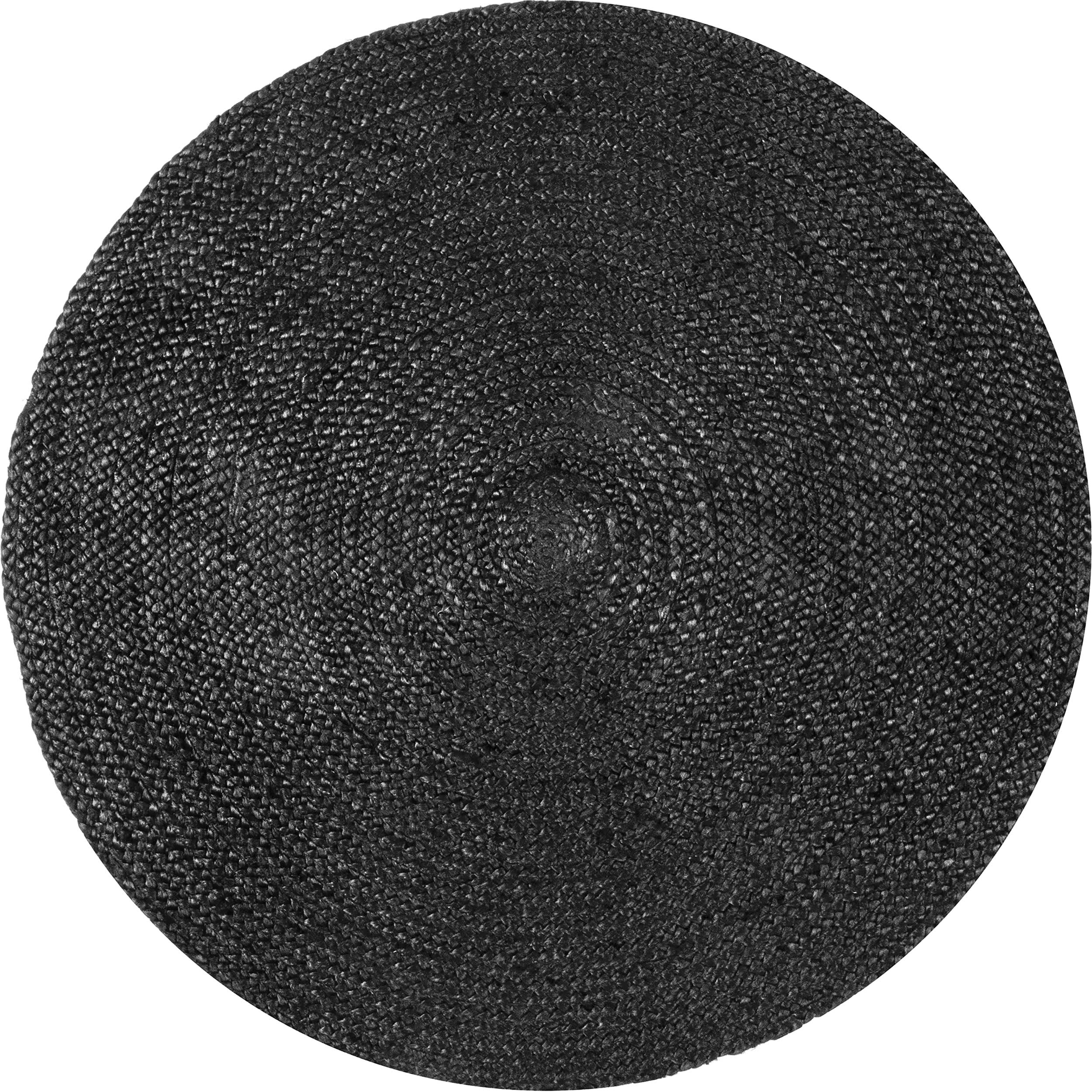 0d6e9a63fa5763cc75df3533feee8b5909de4be9 Isolated view of Black Round Jute Braided Rug, showcasing its design