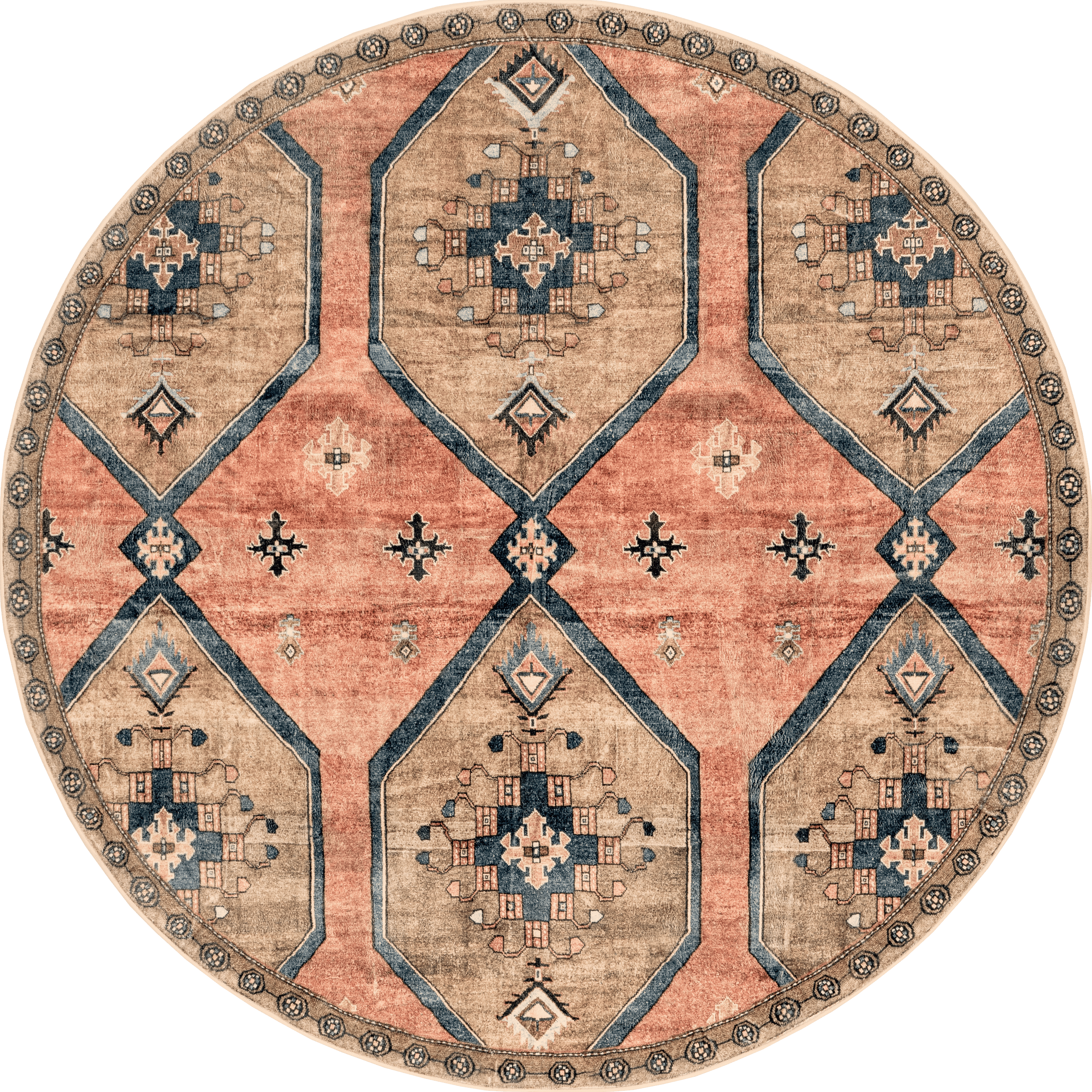 10bbfa696ca5e676f40a6ba2360a38dec216270a Isolated view of Rust Round Katana Collage Washable Rug, showcasing its design