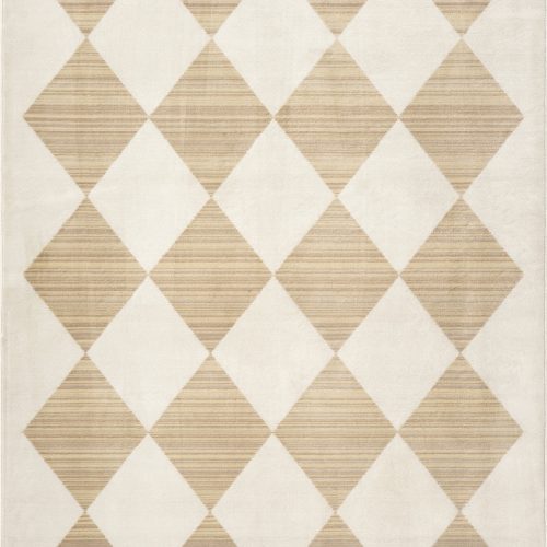 Isolated view of Ivory Rectangle Vanni Checkered Fringed Rug, showcasing its design
