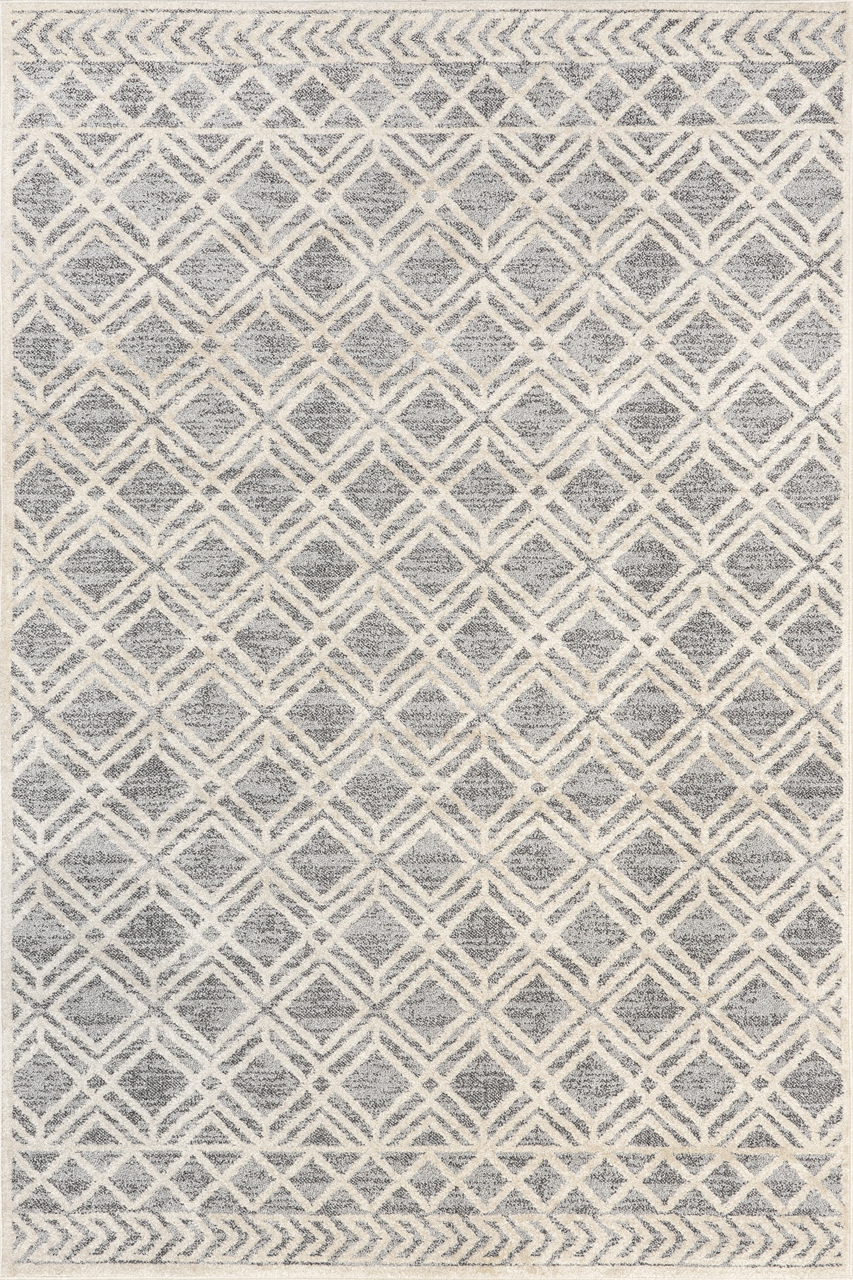 13f704de88414dddc45ef91a2f0dd81caa25b3cf Isolated view of Grey Rectangle Evalina Moroccan Trellis Rug, showcasing its design