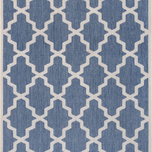 Isolated view of Blue Rectangle Indoor/Outdoor Moroccan Trellis Rug, showcasing its design