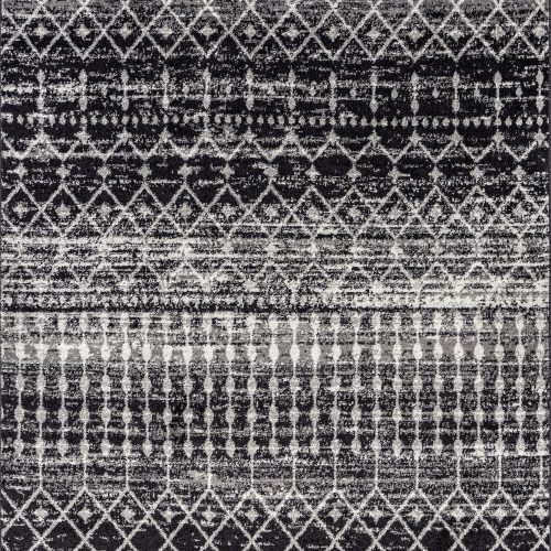 Isolated view of Black Rectangle Moroccan Trellis Rug, showcasing its design