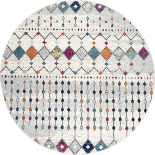 Isolated view of Multicolor Round Moroccan Trellis Rug, showcasing its design