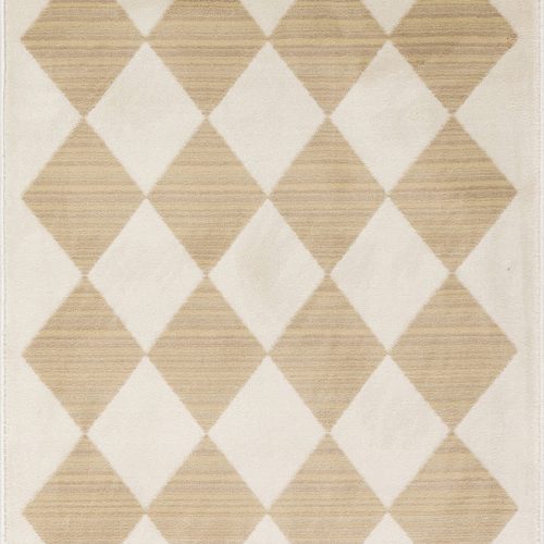 Isolated view of Ivory Runner Vanni Checkered Fringed Rug, showcasing its design