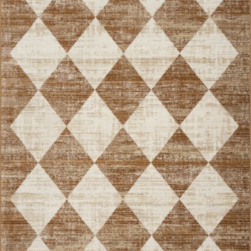 Isolated view of Tan Rectangle Vanni Checkered Fringed Rug, showcasing its design