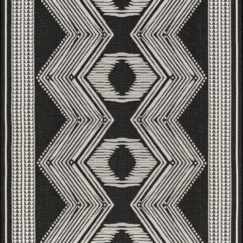 Isolated view of Black Rectangle Iris Totem Indoor/Outdoor Flatweave Rug, showcasing its design