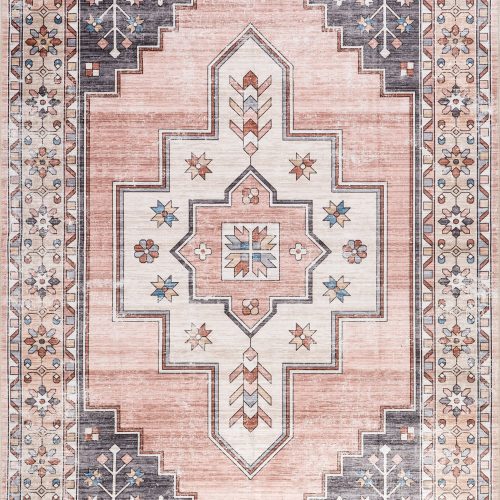 Isolated view of Blush Rectangle Laurel Medallion Spill Proof Washable Rug, showcasing its design