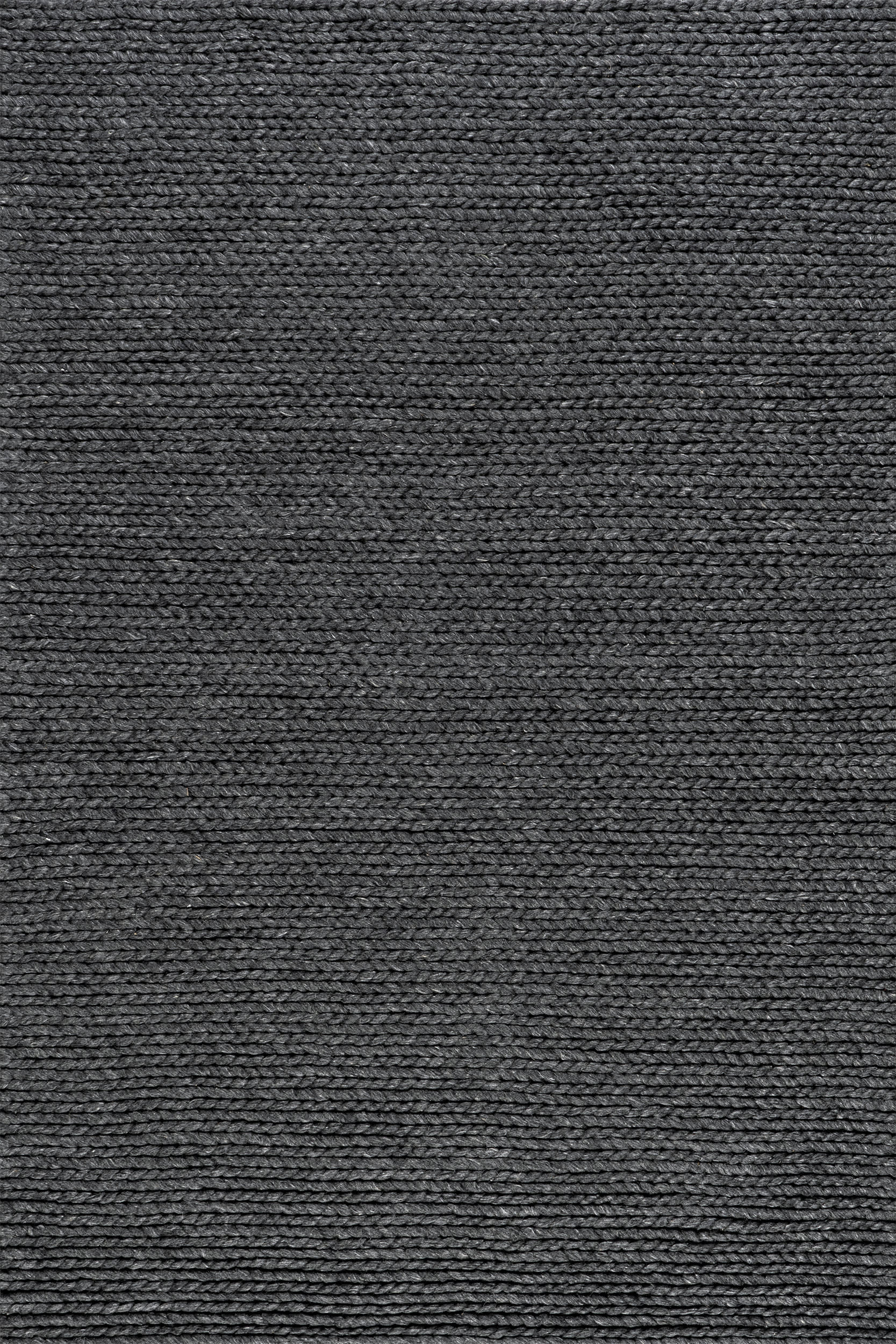 2d36199e0a37ba37378eeab0e7c92212e37a7682 Isolated view of Charcoal Rectangle Softest Knit Wool Rug, showcasing its design