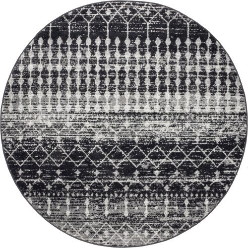 Isolated view of Black Round Moroccan Trellis Rug, showcasing its design