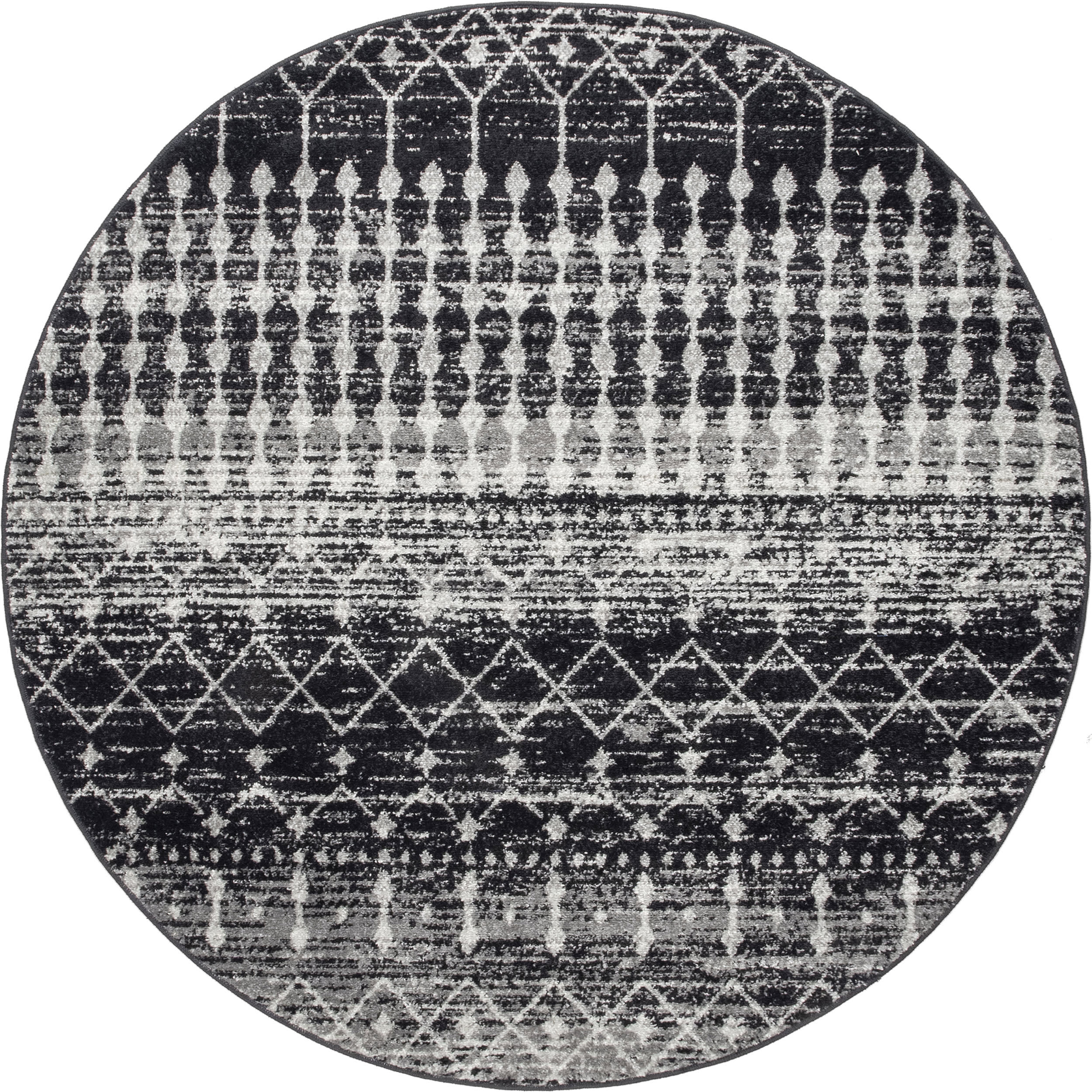 33dbf38b1a613c172e7bd7550184ee4d5a797143 Isolated view of Black Round Moroccan Trellis Rug, showcasing its design