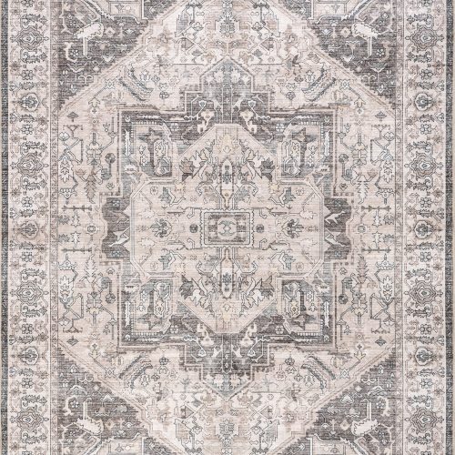 Isolated view of Brown Square Atrium Medallion Spill Proof Washable Rug, showcasing its design