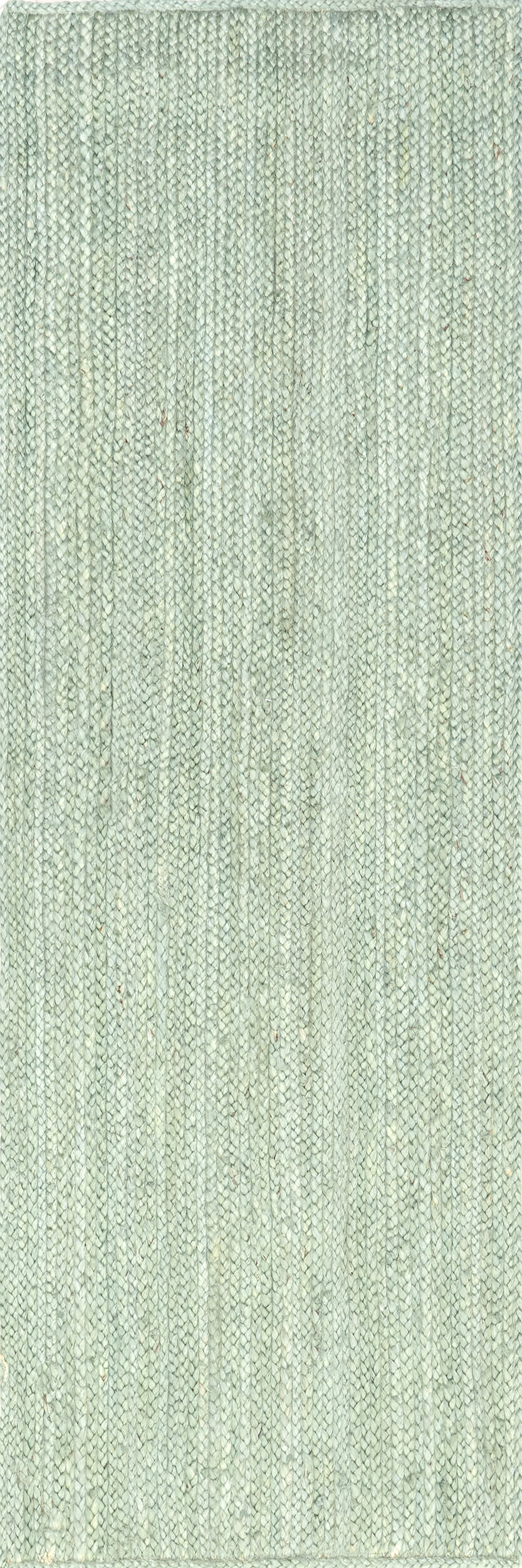 42042d656d37fc105ad22bb75479e0af46955b06 Isolated view of Green Runner Jute Braided Rug, showcasing its design