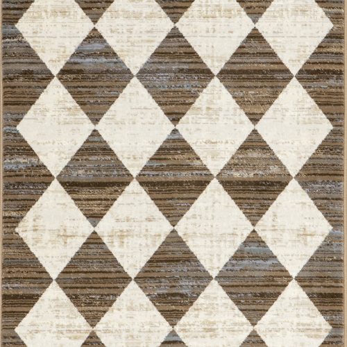 Isolated view of Beige Runner Vanni Checkered Fringed Rug, showcasing its design