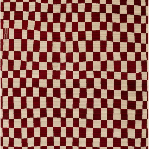 Isolated view of Red Rectangle Rasali Checkered Box Rug, showcasing its design