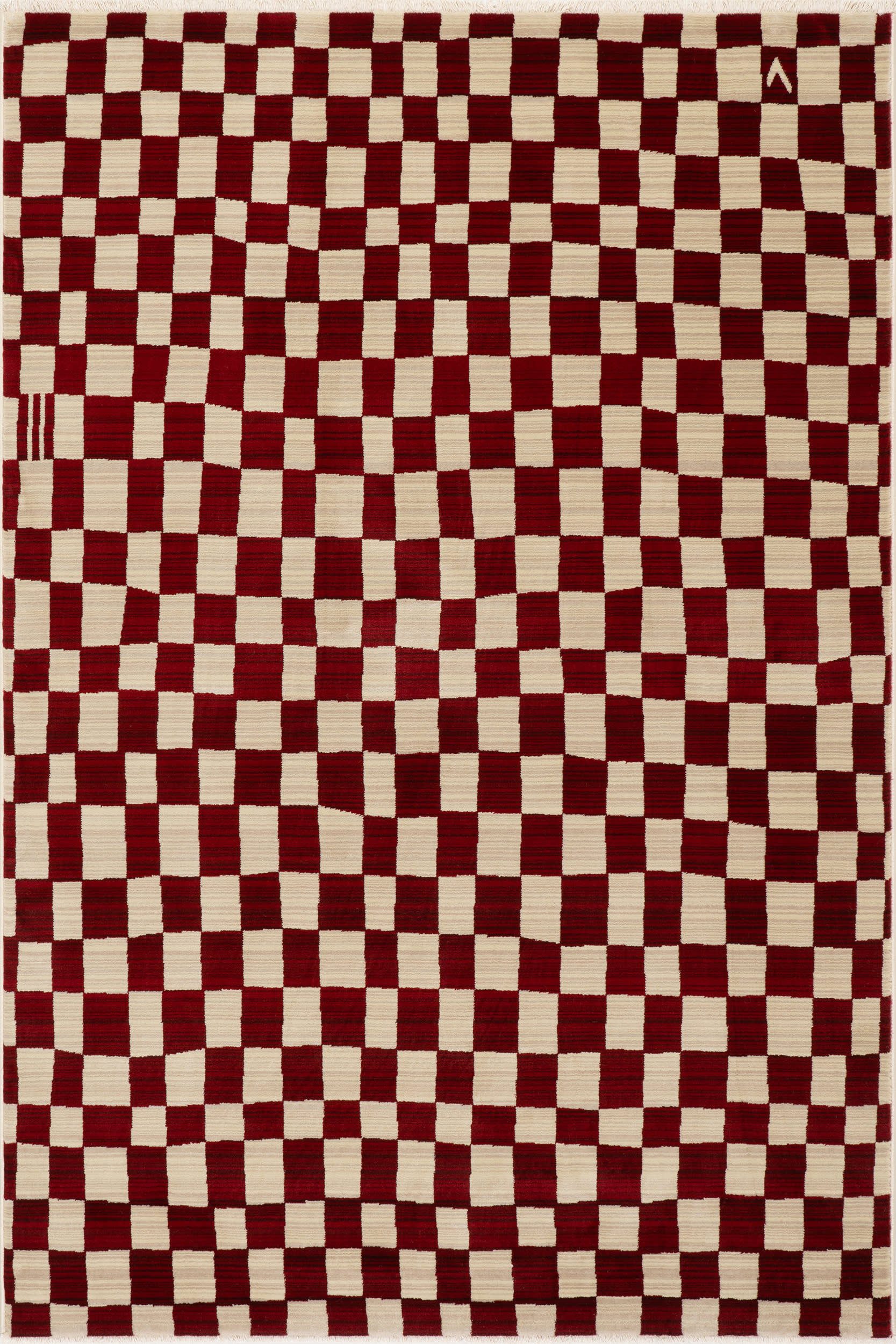 44ce1e27671882d8dd5960529fe1753873289845 Isolated view of Red Rectangle Rasali Checkered Box Rug, showcasing its design