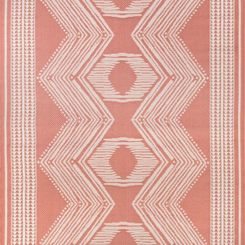 Isolated view of Coral Rectangle Iris Totem Indoor/Outdoor Flatweave Rug, showcasing its design
