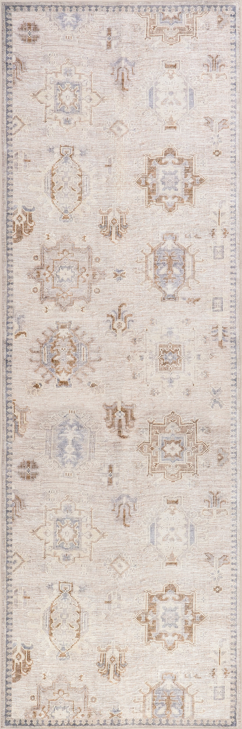46142775a56ca0e8423d63951cd91862b275782d Isolated view of Beige Runner Brenda Hazy Heraldry Spill Proof Washable Rug, showcasing its design