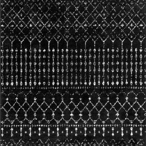 Isolated view of Black and White Rectangle Moroccan Trellis Rug, showcasing its design