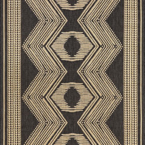 Isolated view of Dark Grey Rectangle Iris Totem Indoor/Outdoor Flatweave Rug, showcasing its design