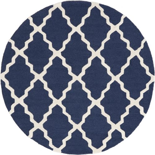 Isolated view of Navy Round Moroccan Trellis Rug, showcasing its design