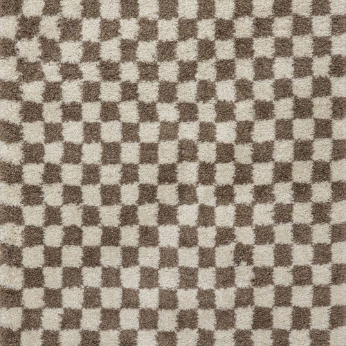 Isolated view of Beige Round Bettie Retro Checkered Shag Rug, showcasing its design