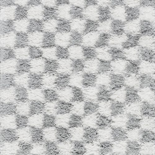 Isolated view of Light Grey Runner Bettie Retro Checkered Shag Rug, showcasing its design
