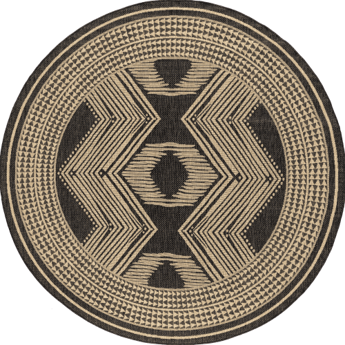 Isolated view of Dark Grey Round Iris Totem Indoor/Outdoor Flatweave Rug, showcasing its design