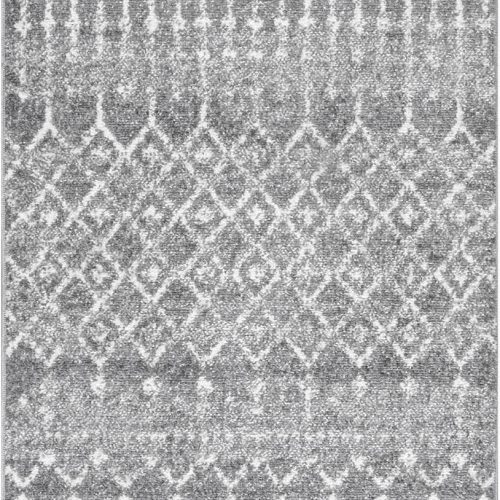 Isolated view of Dark Grey Runner Moroccan Trellis Rug, showcasing its design