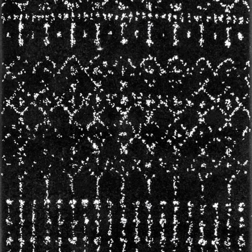 Isolated view of Black and White Runner Moroccan Trellis Rug, showcasing its design