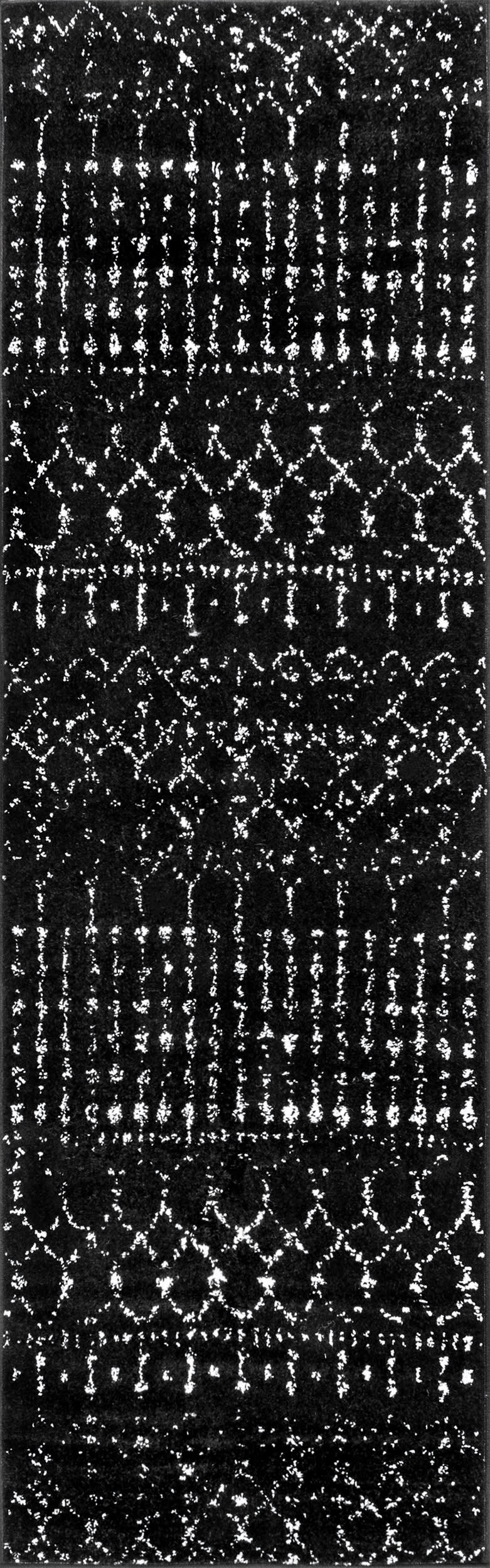 515267ac61868d707da9416cfd973ce907d217c5 Isolated view of Black and White Runner Moroccan Trellis Rug, showcasing its design