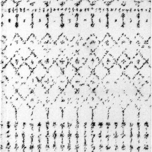 Isolated view of White and Black Runner Moroccan Trellis Rug, showcasing its design