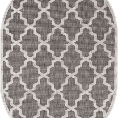 Isolated view of Grey Oval Indoor/Outdoor Moroccan Trellis Rug, showcasing its design