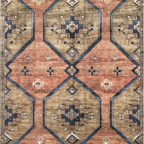 Isolated view of Rust Rectangle Katana Collage Washable Rug, showcasing its design