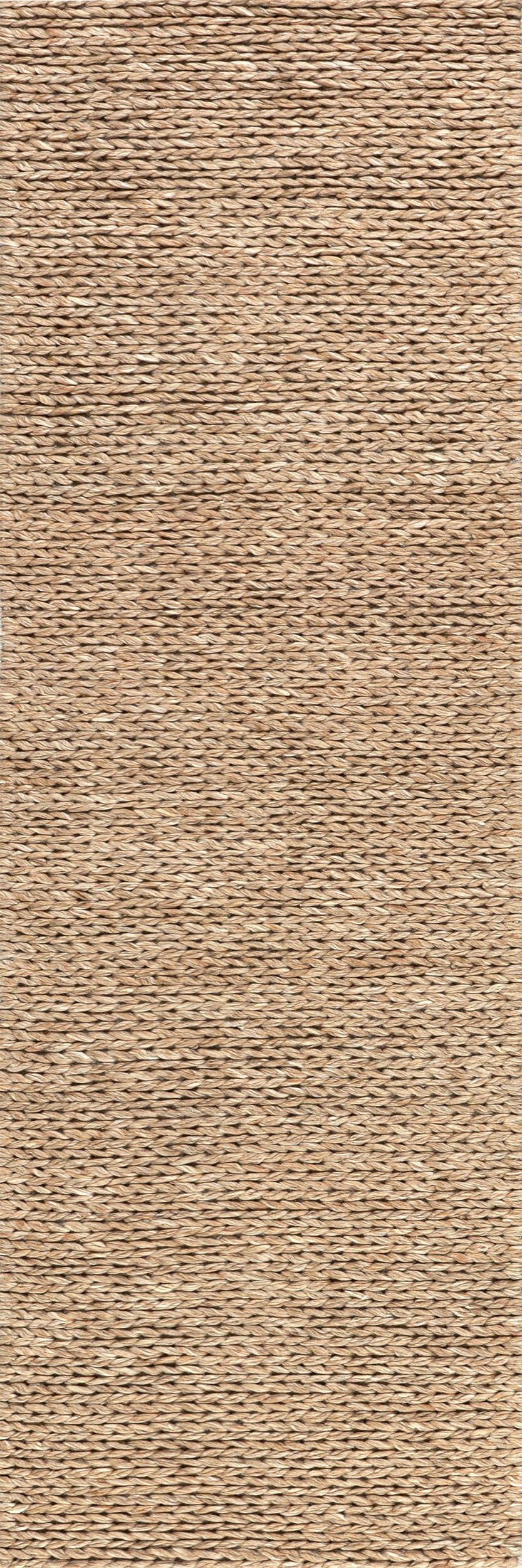 577dce9bf5bffed833c462b75b50e480ee6fe706 Isolated view of Tan Runner Softest Knit Wool Rug, showcasing its design