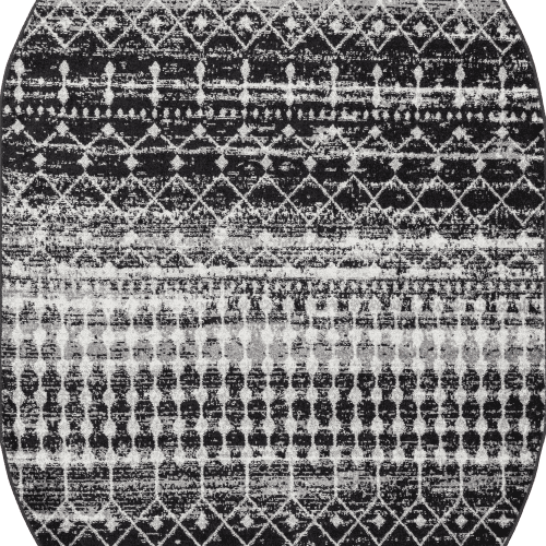 Isolated view of Black Oval Moroccan Trellis Rug, showcasing its design