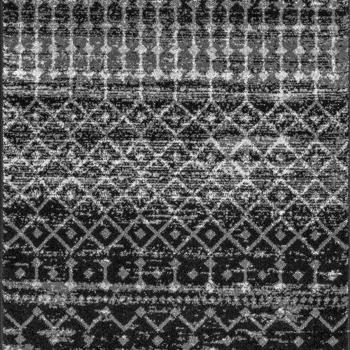 Isolated view of Black Runner Moroccan Trellis Rug, showcasing its design