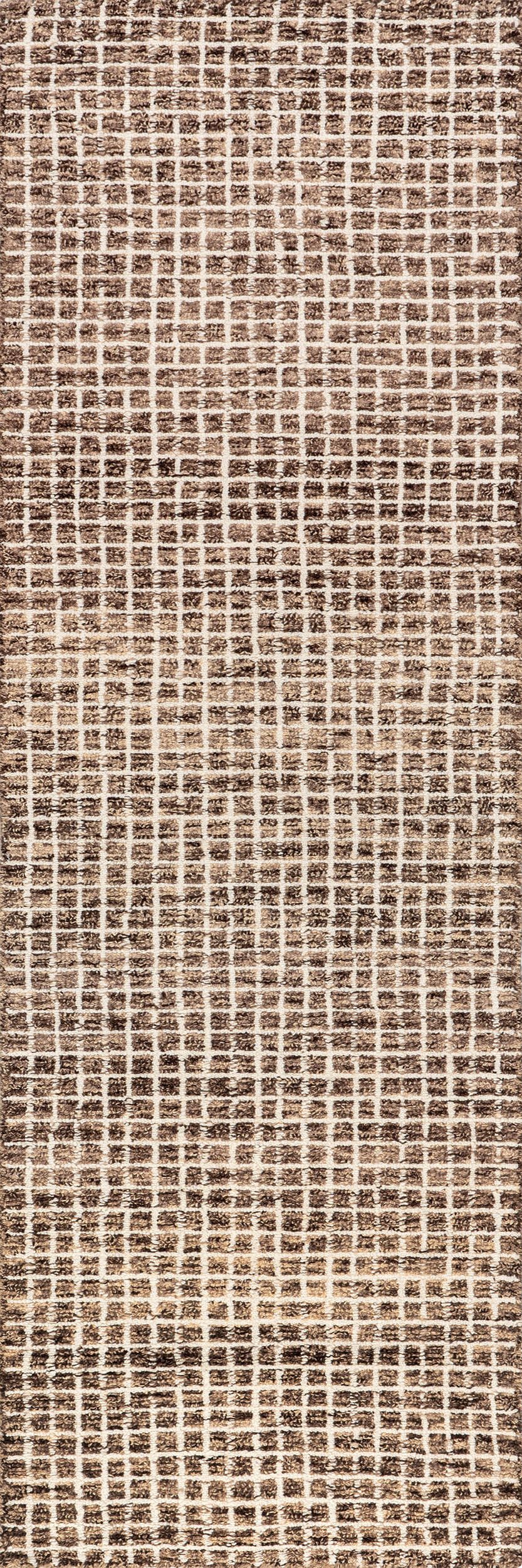 5d8bc55530d0614f7c6171e12a459a284c3b0cd7 Isolated view of Brown Runner Melrose Checked Rug, showcasing its design