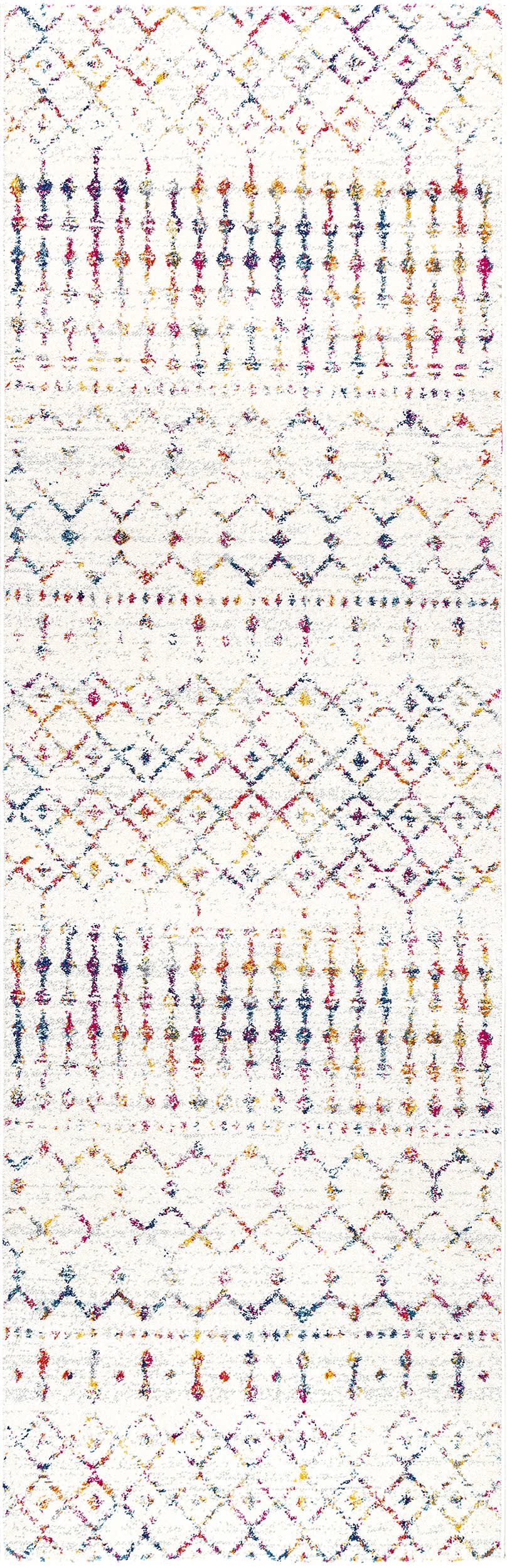 6241691892642355a033e09255ada32022c04573 Isolated view of Light Multicolor Runner Moroccan Trellis Rug, showcasing its design