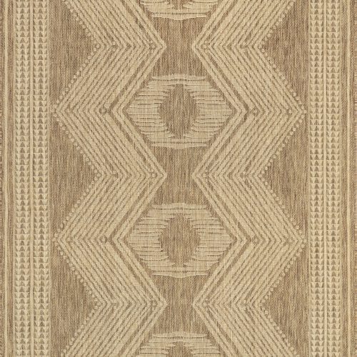 Isolated view of Light Brown Rectangle Iris Totem Indoor/Outdoor Flatweave Rug, showcasing its design