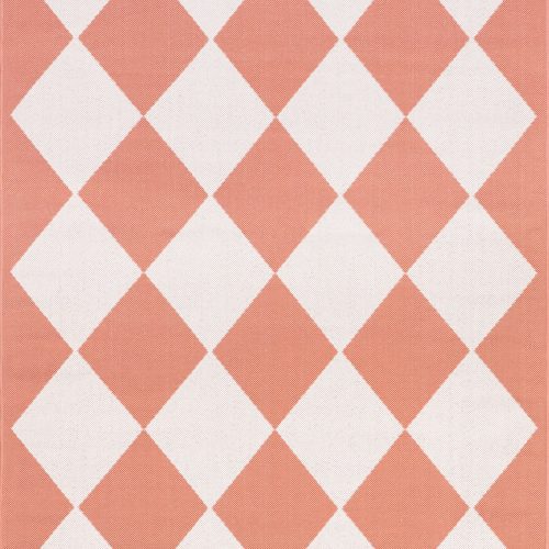Isolated view of Coral Rectangle Adelaide Harlequin Indoor/Outdoor Rug, showcasing its design