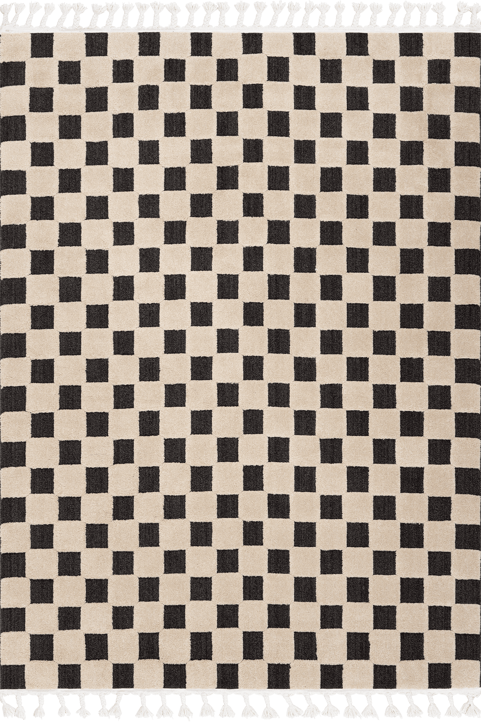 73b0fcb775415eef2e1e89bb1955957ef41df411 Isolated view of Beige Rectangle Byss Checkered Textured Rug, showcasing its design