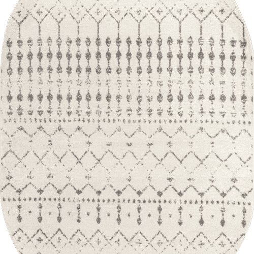 Isolated view of Grey Oval Moroccan Trellis Rug, showcasing its design