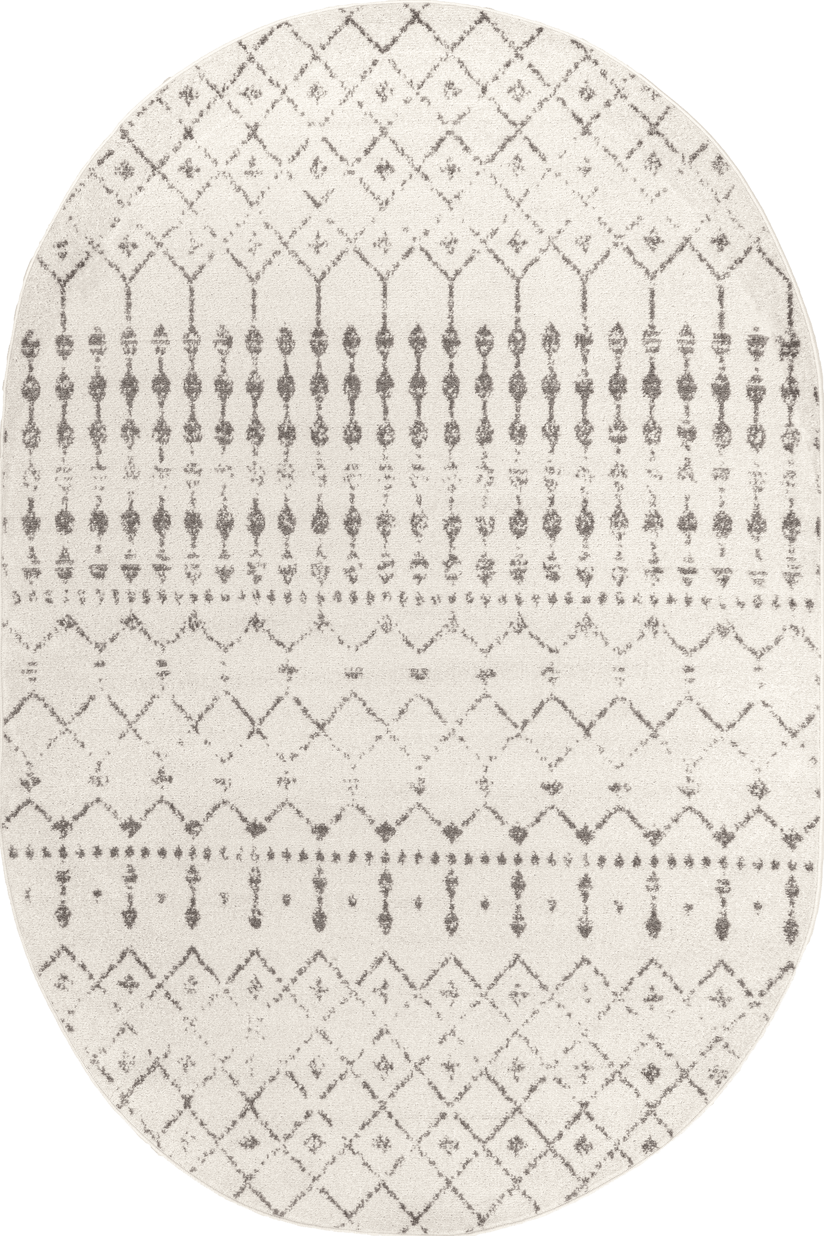 753df4ed8844ea8a8662511692453525a26596a2 Isolated view of Grey Oval Moroccan Trellis Rug, showcasing its design